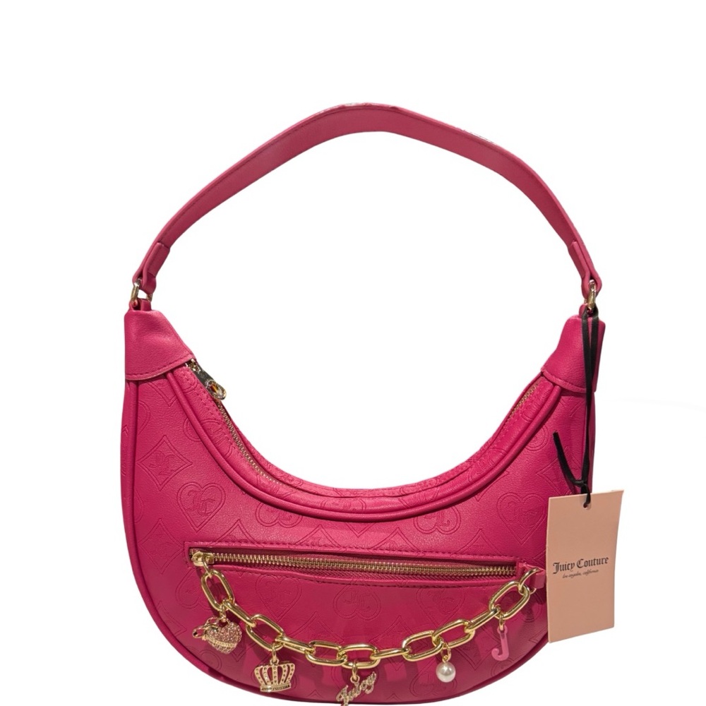 Juicy Couture Top Notch Hobo Shoulder Bag – Raspberry w/ Charm Chain (NWT) 💖👜